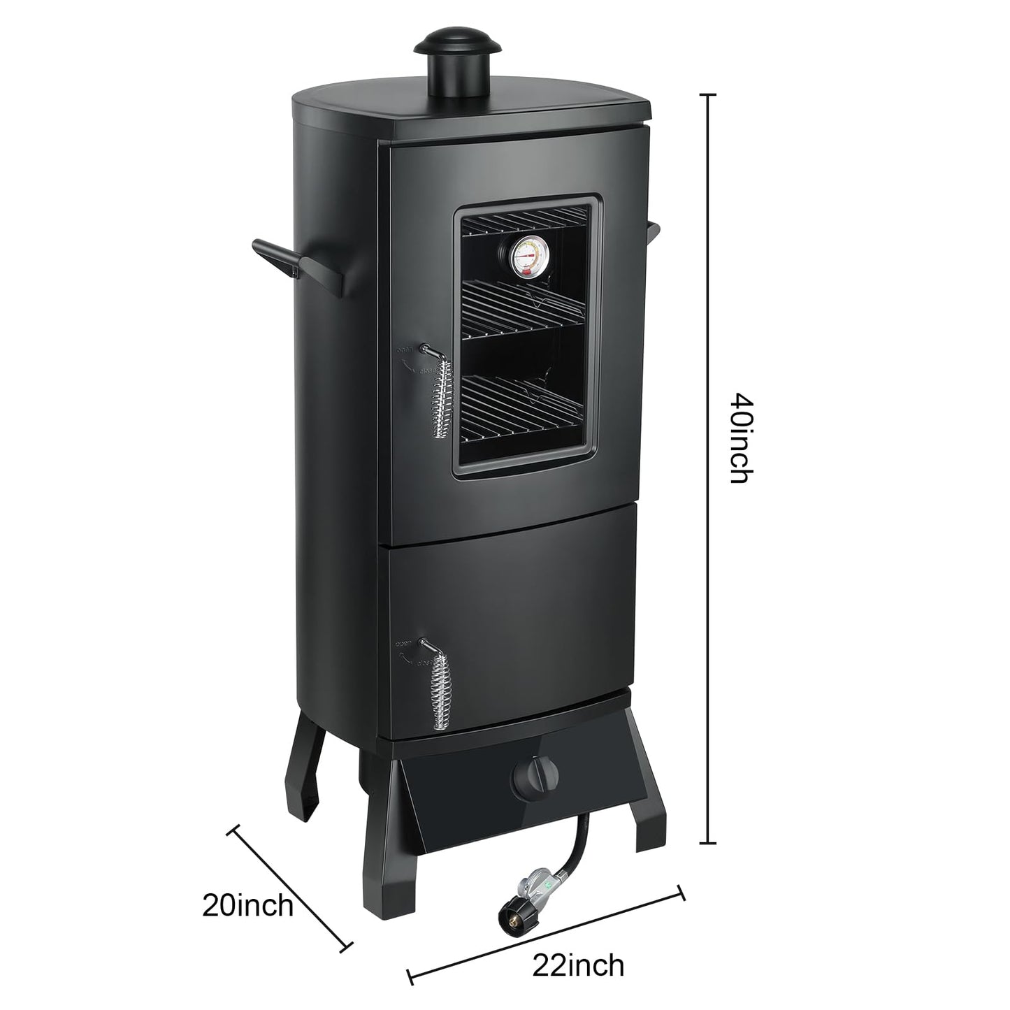 Vertical Propane Smoker with Temperature Control, BBQ Smoker Grill Outdoor Heavy Duty Three Removable Smoking Shelves, Black