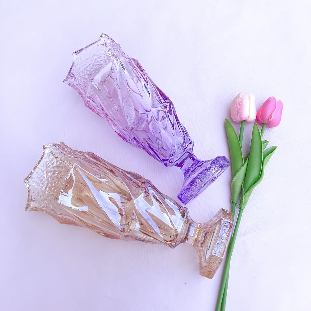 Eastern Rock Glass Flower vase 2.4lb 9.5inch,Bohemian Style, for Centerpieces,Wedding,Perfect Home Decor Glass Vase (Purple Pink)