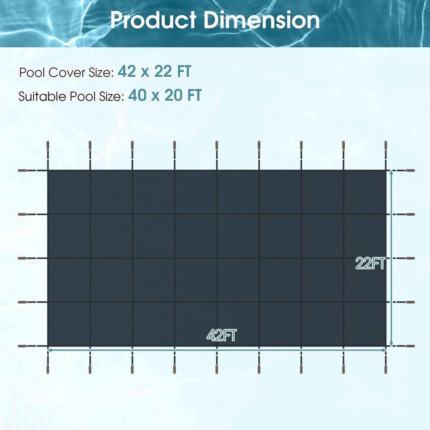 Goplus Safety Pool Cover, Fits 40FTx20FT Inground Swimming Pools, Rectangle Winter Leaf Pool Cover w/Mesh, Installation Tools for Backyard Yard (Size 42 x 22 ft, Fits 40 x 20 ft, Blue)