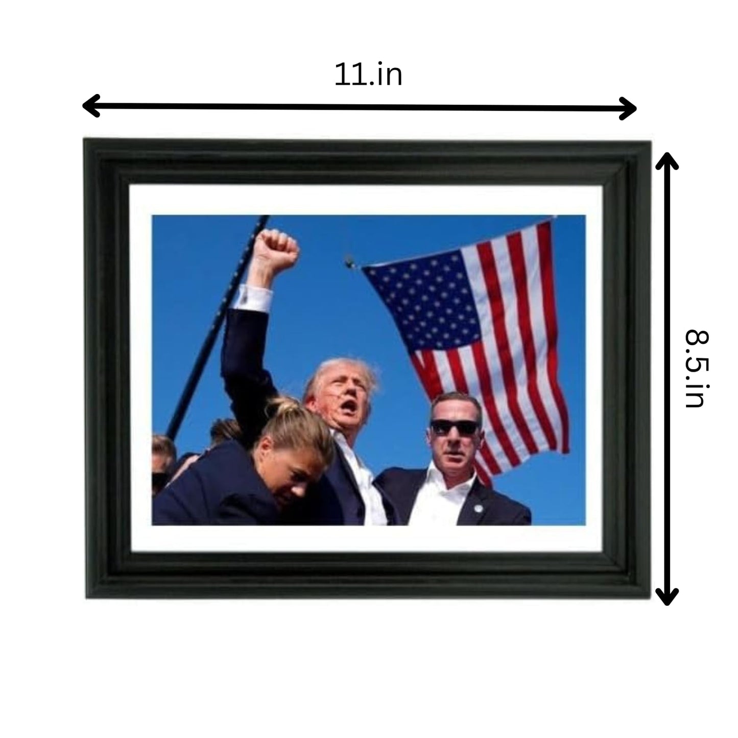 Generic Donald Trump Picture Frame,11"" x 8"", Donald Trump HD Photo, Donald Trump Wood Frame, Assasination Attempt, July 13,2024, Freedom Photo, USA, LIMITED EDITION., Black