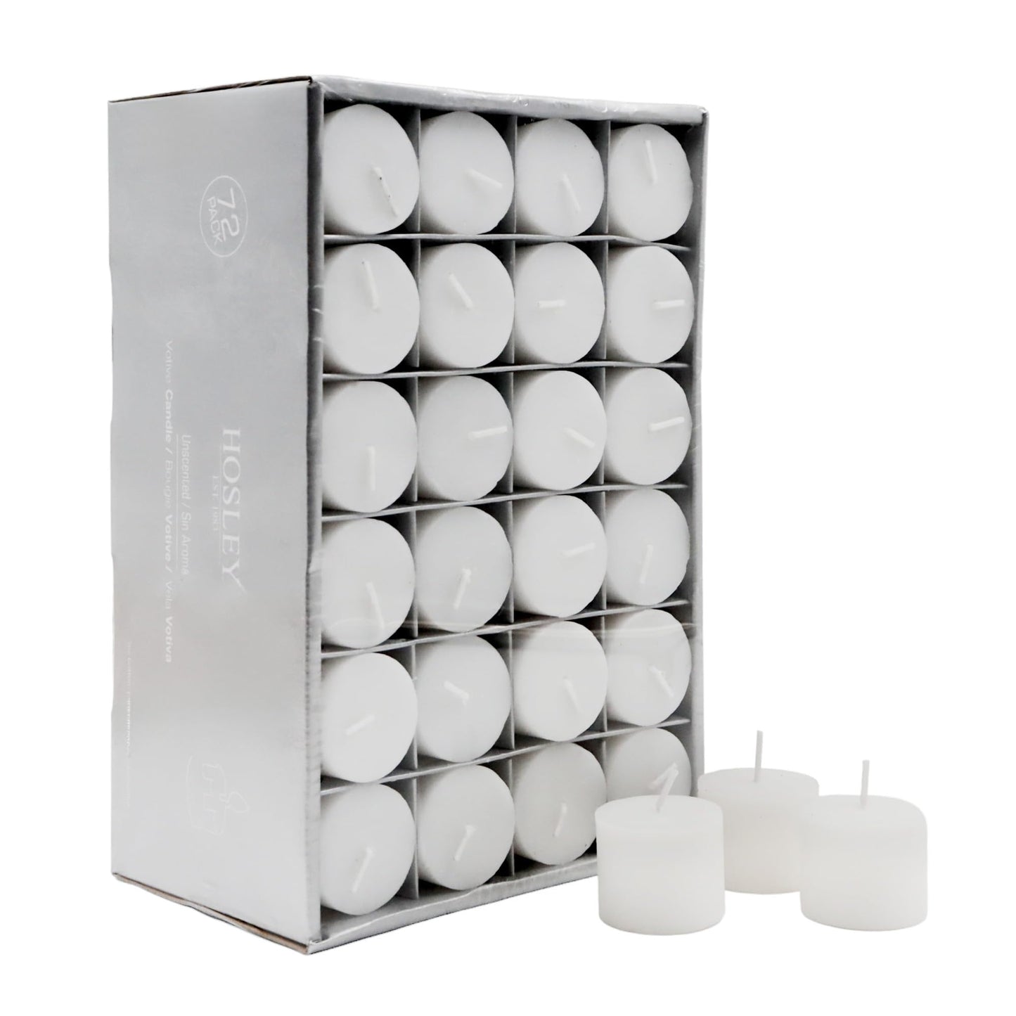 Hosley Set of 72 Unscented White Hand Poured Votive Candles - 8 Hour Burn Time - Ideal for Weddings Birthdays Holidays Special Events Emergency Lighting Spa Aromatherapy Everyday Use