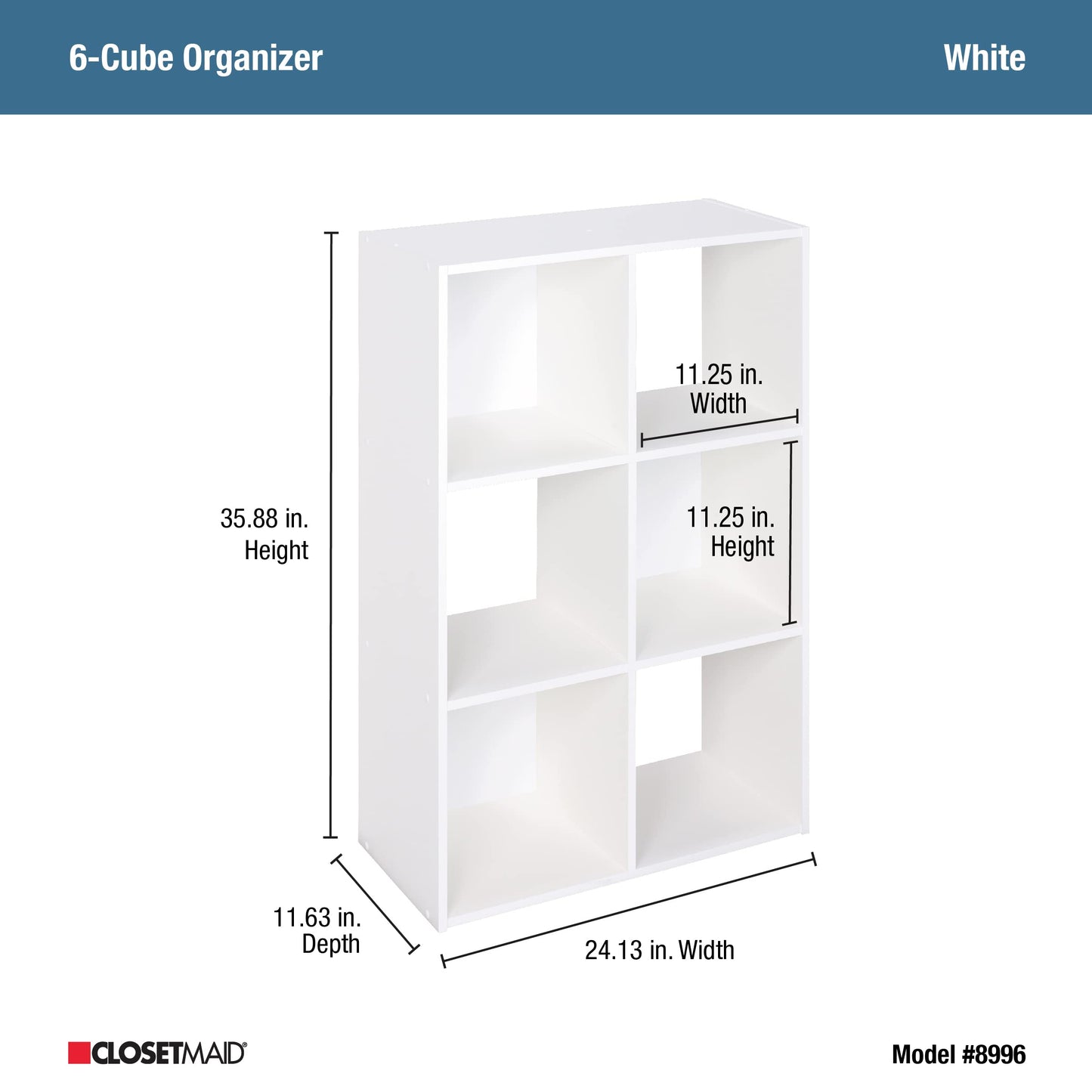 Closetmaid Decorative Home Stackable 6 Cube Cubeicals Organizer Storage Bookcase, with Hardware for Office, Home and Closet, White