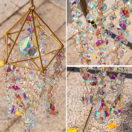 Crystal Suncatchers Hanging Wind Chime Style Garden Suncatcher Rainbow Maker Handmade Gold Plated Suncatcher