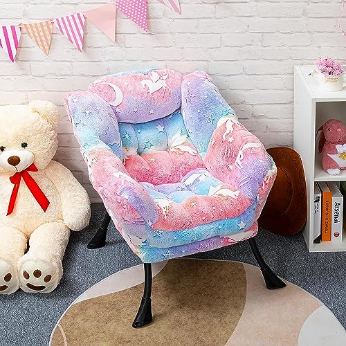 ALIMORDEN Kids Lazy Chair, Glow in The Dark Lovely Unicorn Patterns Toddler Chair, Steel Frame Leisure Sofa with Armrests, Super Soft and Comfy