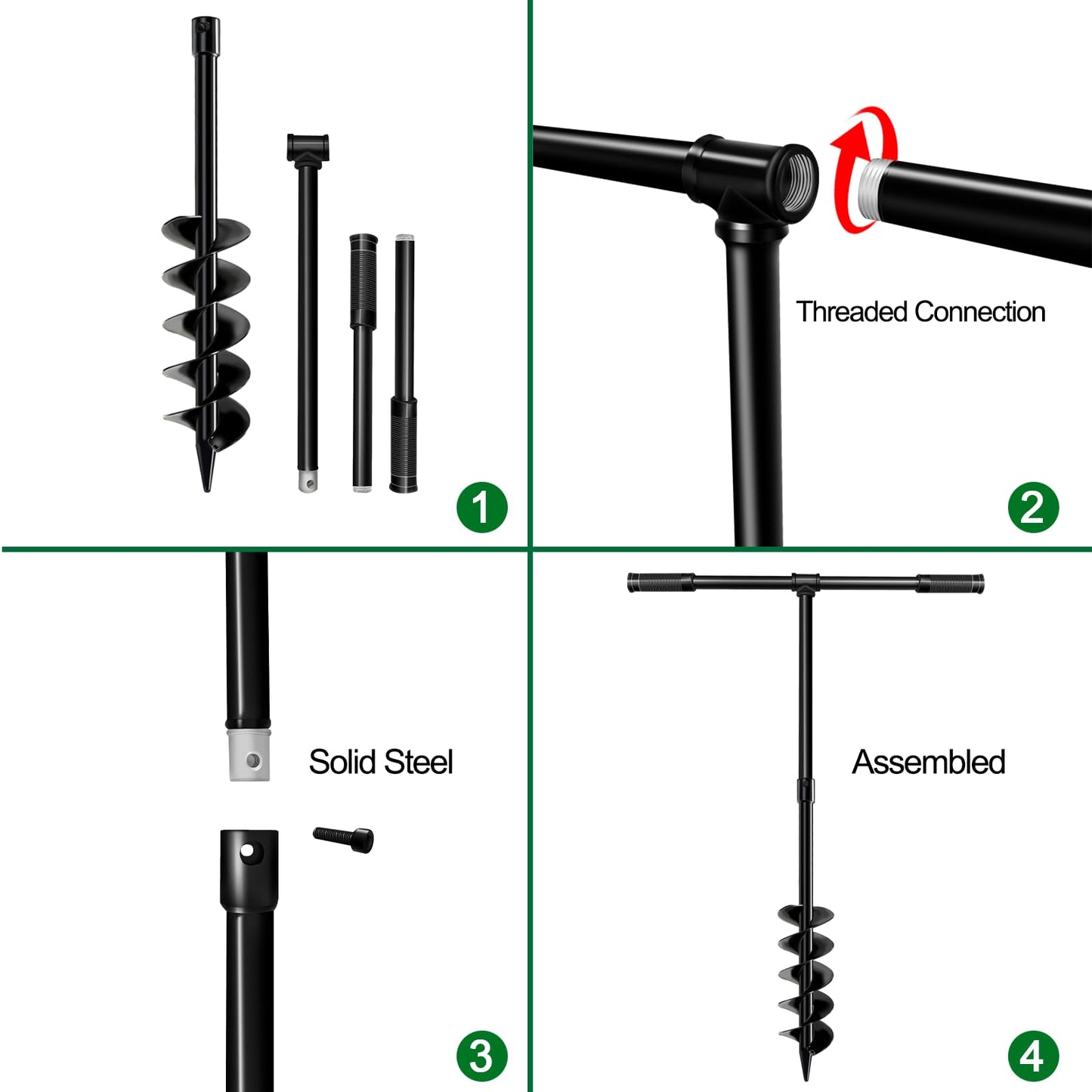 LONGRUNNEW 4" x 38" Spiral Planter Hand Auger - Heavy-Duty Manual Post Hole Digger for Gardens, Fences, Landscaping - Planting Bulbs, Trees, Flowers Garden Hole Digger Tool