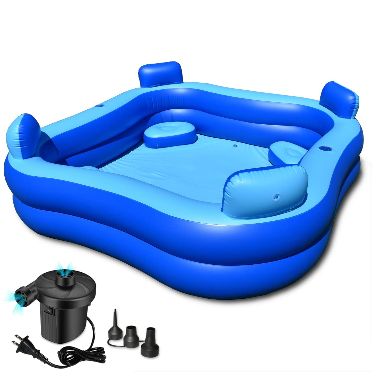 Rukala™ Inflatable Pool with Seats and Headrests 8' x 8' - Electric Pump Included - Extra Durable