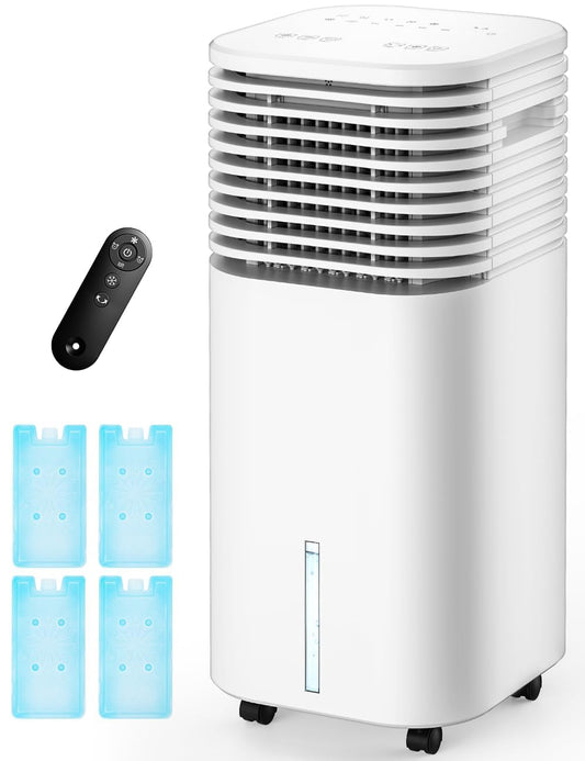 CENSTECH 4-IN-1 Portable Air Conditioners, Evaporative Air Cooler w/4 Modes & 3 Speeds, 15H Timer for Smart Auto-off, 2-Gal Tank for 20H Cooling,17FT Remote,No Hose Needed,120°Oscillating Swamp Cooler