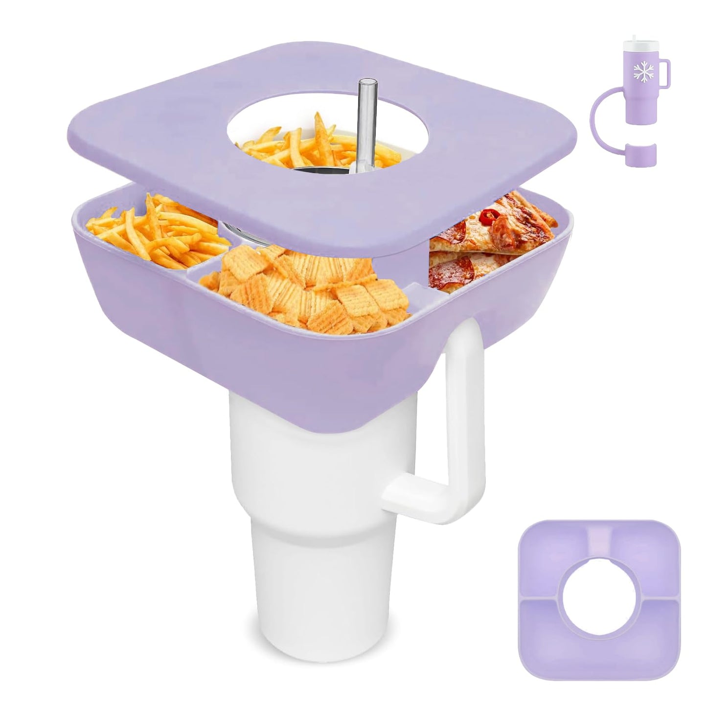 Snack Bowl with Cover for Stanley 40oz Tumbler with Handle, Silicone Snack Tray Snack Ring for Stanley Cup Accessories, Suitable for Car Cup Holder or Outdoor, Orchid