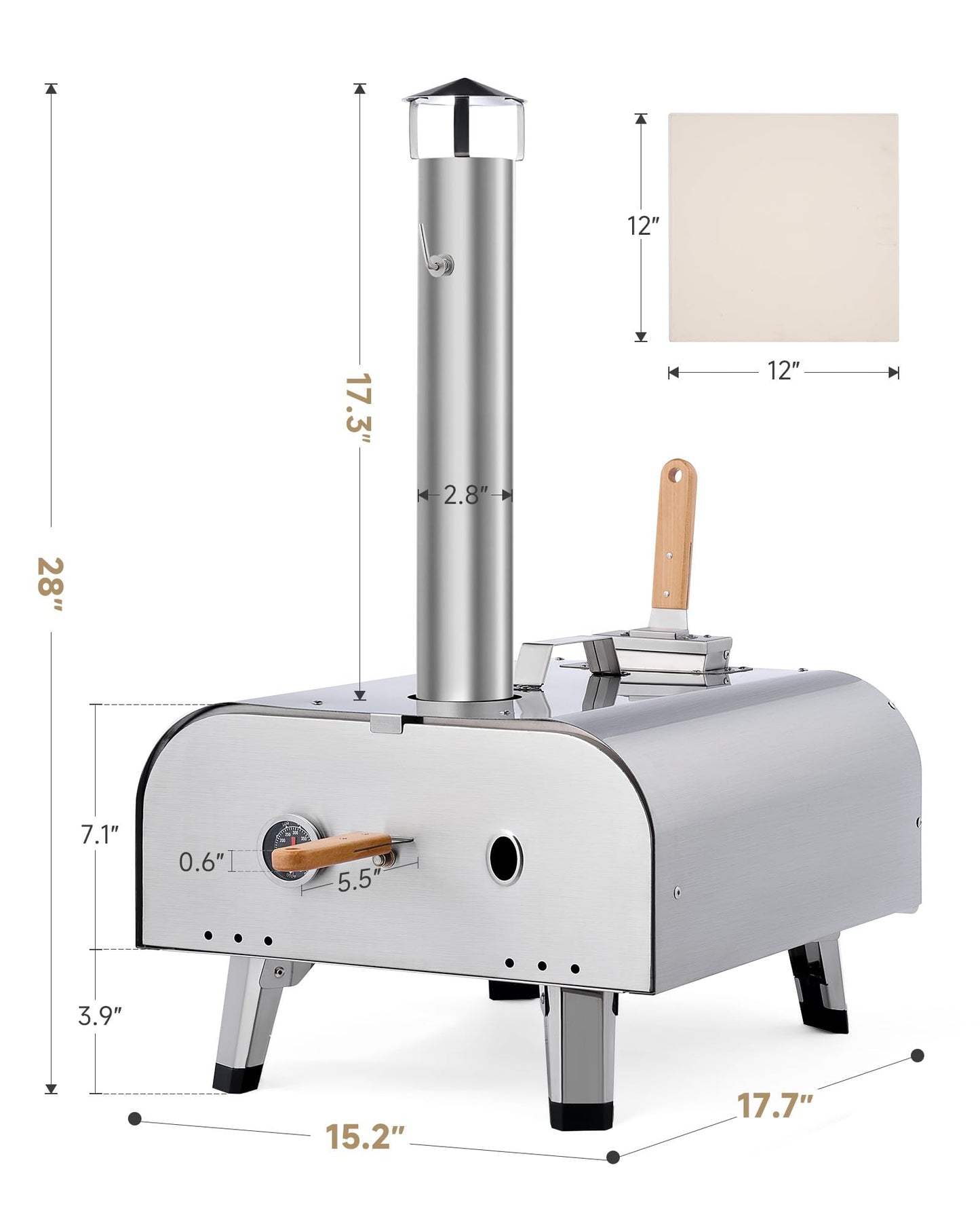 CO-Z 12 Inch Portable Pizza Stove, Camping Pizza Oven Wood Fired, Outdoor Wood Pellet Pizza Oven with Thermometer, Outside Pizza Maker Wood Burning with Pizza Stone & Peel Cutter & Storage Bag