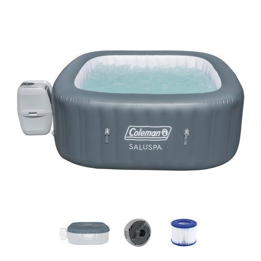 Coleman SaluSpa AirJet 4 to 6 Person Inflatable Hot Tub Square Portable Outdoor Spa with 114 Soothing AirJets and Insulated Cover, Gray