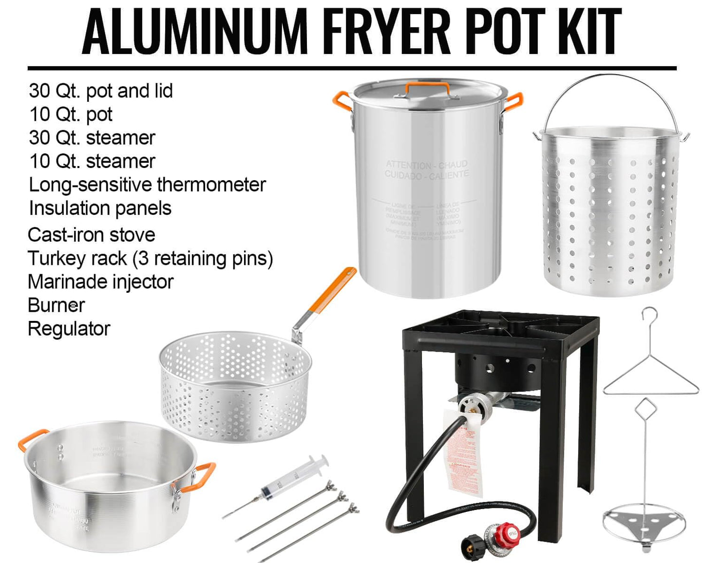 Deep Turkey Fryer Set, Seafood Boil Pot with Basket, Crawfish Boiler, 30QT & 10QT Pots with Large Steamers, and 54,000BTU High Output Burner for Camping, Outdoor Parties, Thanksgiving