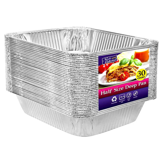 Aluminum Pans Half Size, 9X13, Extra Heavy Duty Disposable Tin Foil Pans For Baking (30 Pack) Roasting & Chafing, Deep Bakeware, Steam Table Tray, Cookware, Food Prepping, Cake & Oven Pan