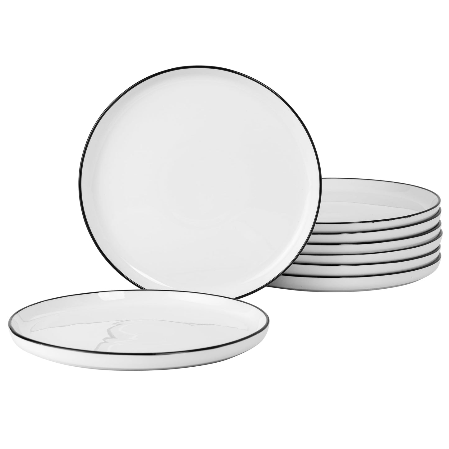 Gibson Home Oslo 8-Piece Porcelain Chip and Scratch Resistant Dinner Plate Set - White w/Black Rim