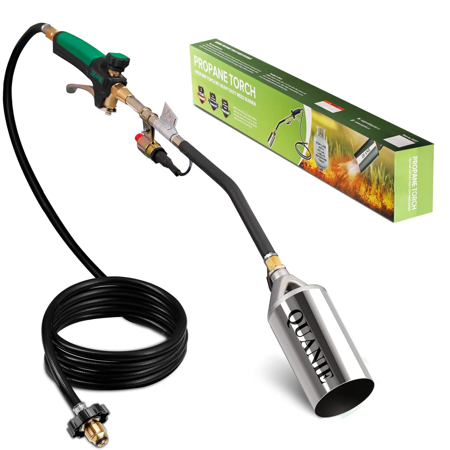 Propane Torch Burner Weed Torch High Output 1,800,000 BTU with 10FT Hose,Heavy Duty Blow Torch with Flame Control and Turbo Trigger Push Button Igniter,Flamethrower for Garden Wood Ice Snow Road(Green