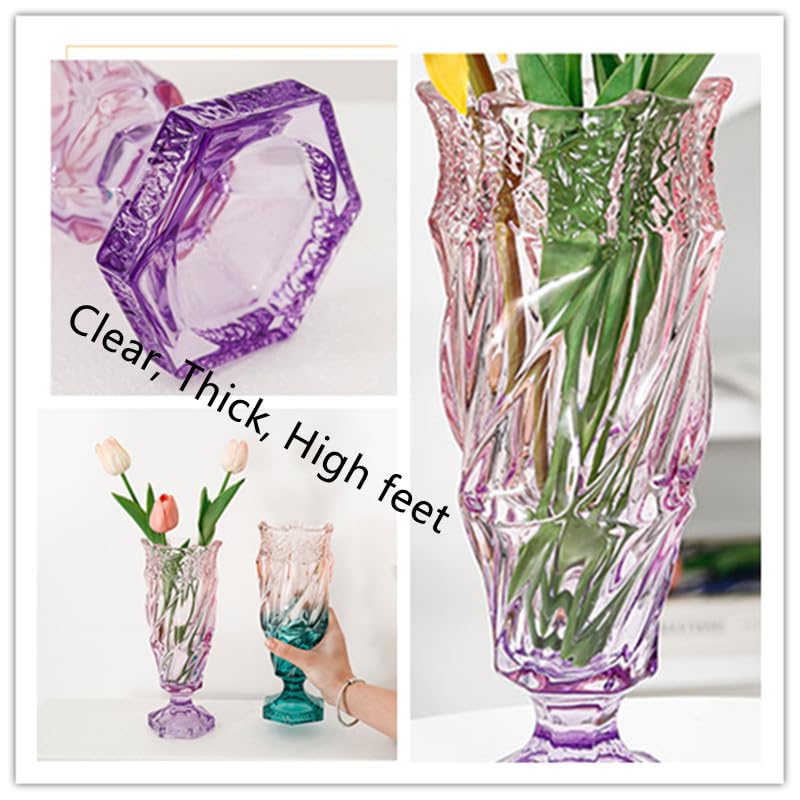 Eastern Rock Glass Flower vase 2.4lb 9.5inch,Bohemian Style, for Centerpieces,Wedding,Perfect Home Decor Glass Vase (Purple Pink)