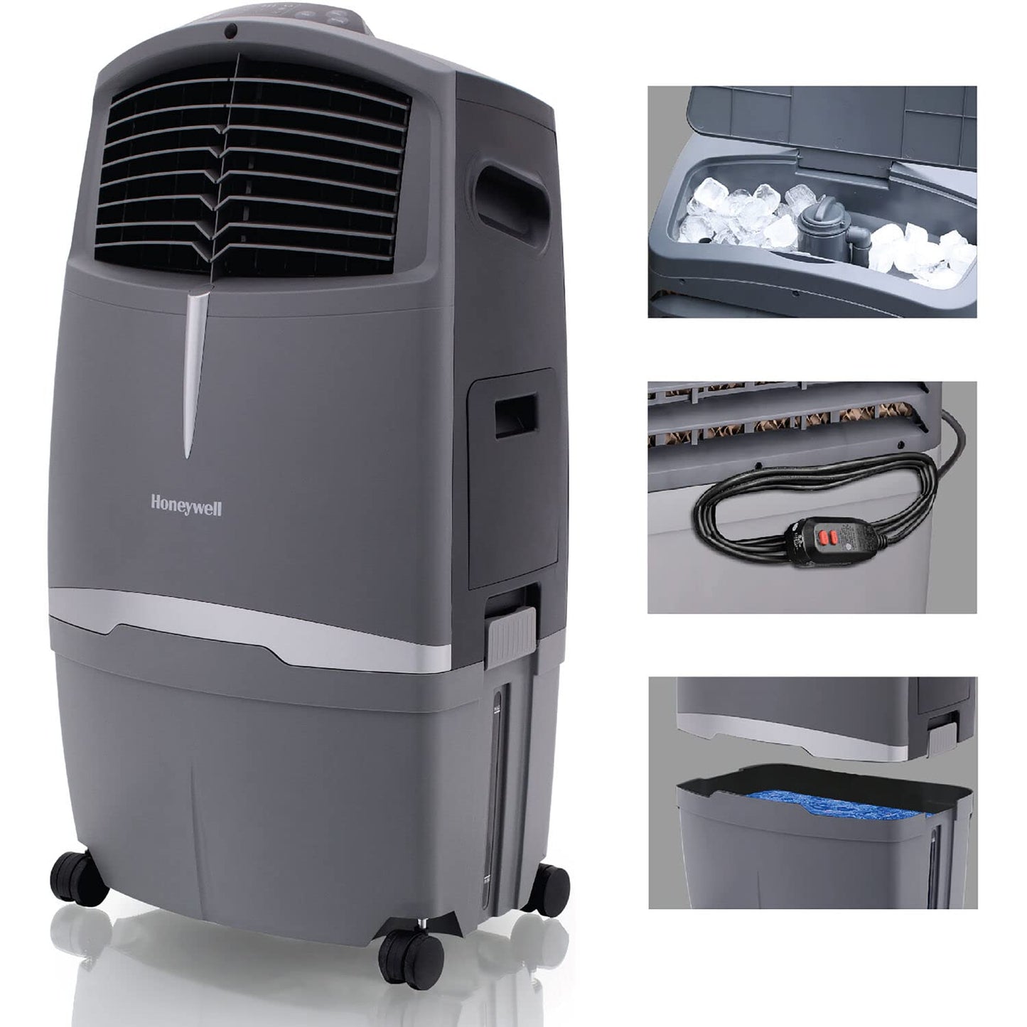 Honeywell 525 CFM Outdoor Portable Evaporative Swamp Cooler for BBQ Area, Patio, Garage, and Backyard, 115V, Evaporative Air Cooler with Fan and Remote Control, Gray