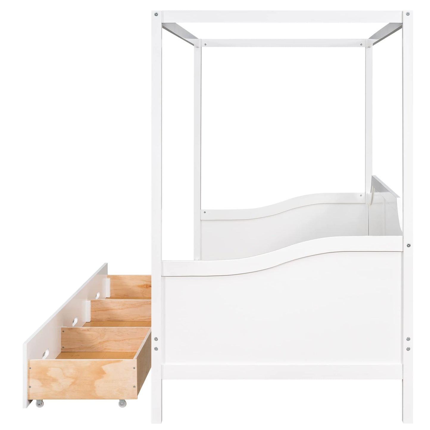 Polibi Wooden Daybed, Twin Size Canopy Daybed with 3 in 1 Drawers (White)