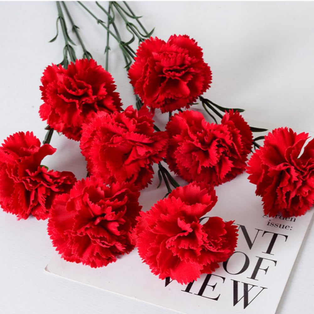 JPORSHU 10Pcs Artificial Flowers Carnation Flower,Silk Carnations Flower Bouquets, for Wedding, Home Office Garden Decoration, Table Centerpieces, Floral Arrangements (red)