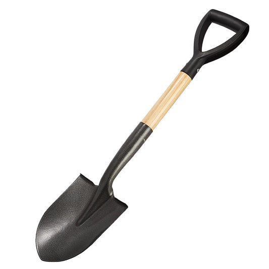 Shovel for Digging 28 In Small Round Shovel with D Handle Kids Metal Beach Shovel，Camp Shovel ，Garden Shovel ,Gardening Tools Wooden Handel, Yellow Wood, 28In