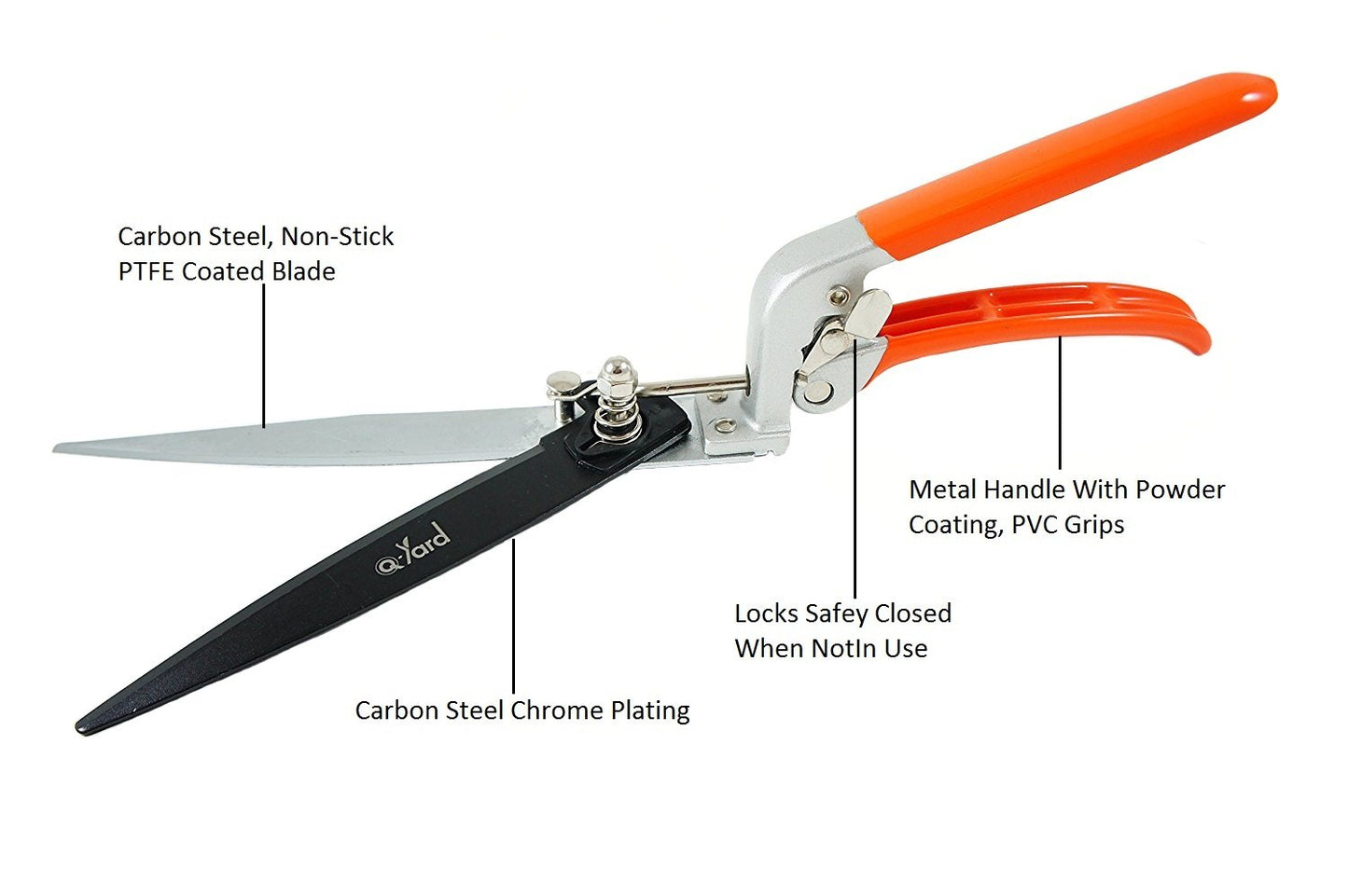 Q-yard QY-741F Flower Bed and Grass Shear - Extra Sharp Garden Hand Pruners, Easier Cutting, Comfortable Ergonomic, Less Effort - Gardening Scissors for Men & Women , Orange