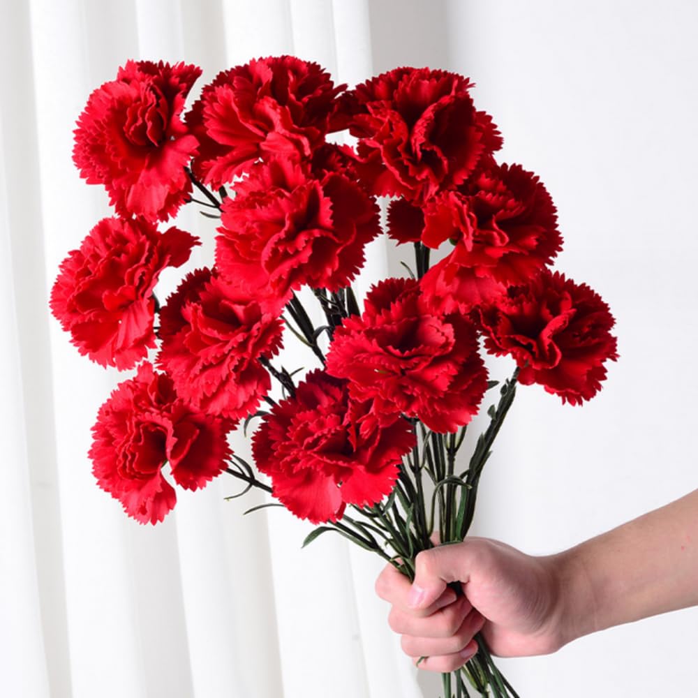 JPORSHU 10Pcs Artificial Flowers Carnation Flower,Silk Carnations Flower Bouquets, for Wedding, Home Office Garden Decoration, Table Centerpieces, Floral Arrangements (red)