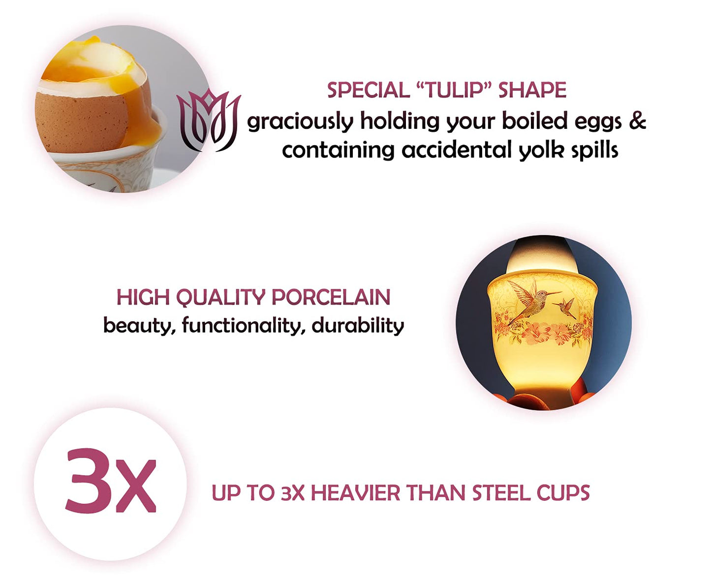 NobleEgg Egg Cups for Soft Boiled Eggs - Vintage Style Porcelain Egg Cups Holders, Authentic Egg Spoons 18/10 Stainless Steel