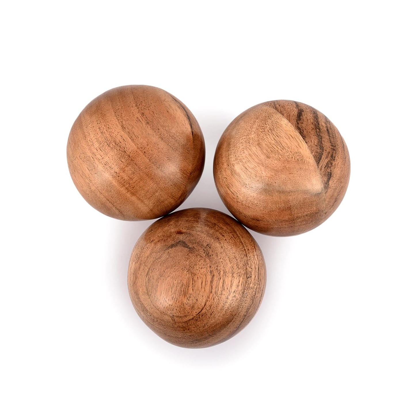 NIRMAN Decorative Acacia Wood Round Balls Set of 3 for Christmas Decorative Bowls Table Centerpiece | Coffee Table and House Décor (Set of 3), (3" x 3" x 3")