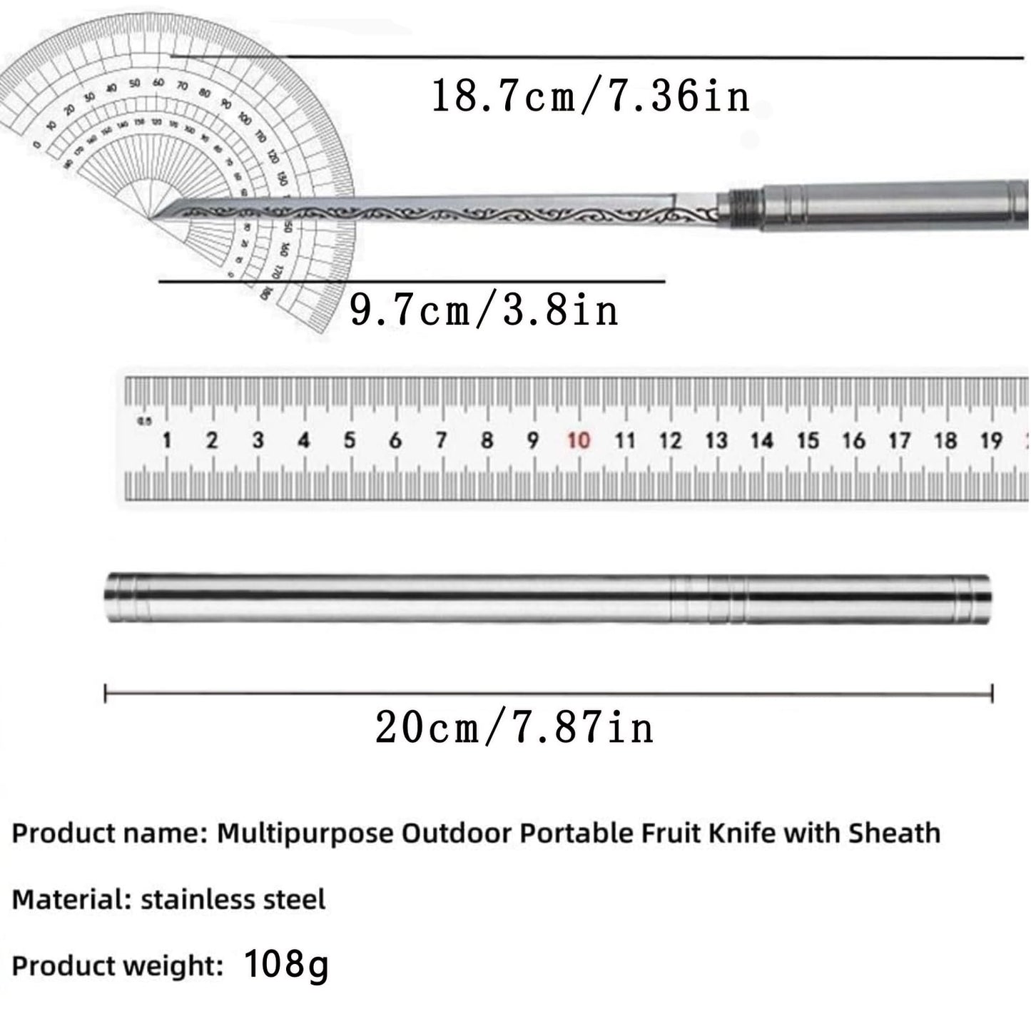 OSFRIAGE Multipurpose Outdoor Portable Fruit Knife with Sheath,Stainless Steel Mini Stick Knife，All Steel Stick Fruit Knife, Mini Slicing Knife(1pcs)