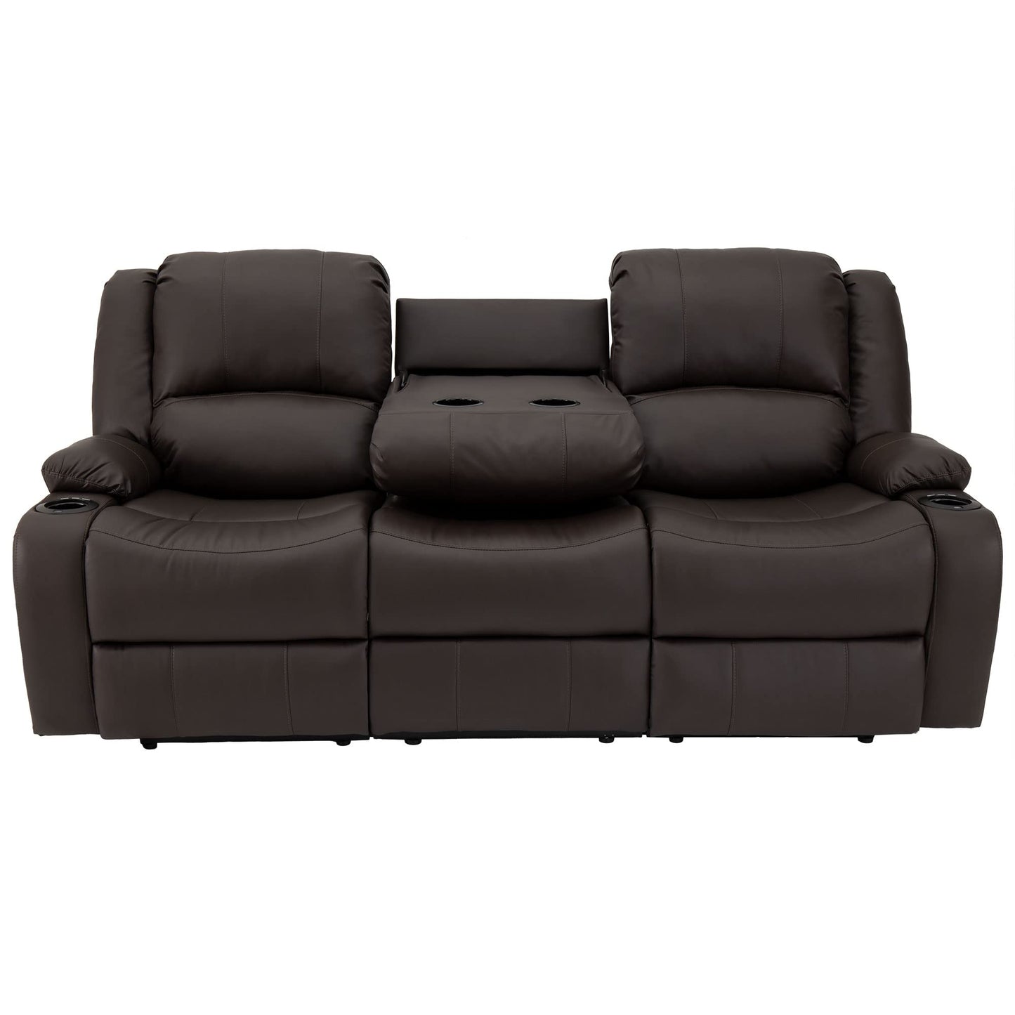 RecPro RV 80" Powered Triple Recliner Sofa & Drop-Down Console | Wall Hugger Seats | Ultrafabrics Brisa (Coffee Bean)