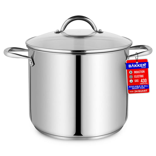 Bakken-Swiss Deluxe 24-Quart Stainless Steel Stockpot w/Tempered Glass See-Through Lid - Simmering Delicious Soups Stews & Induction Cooking - Exceptional Heat Distribution - Heavy-Duty & Food-Grade