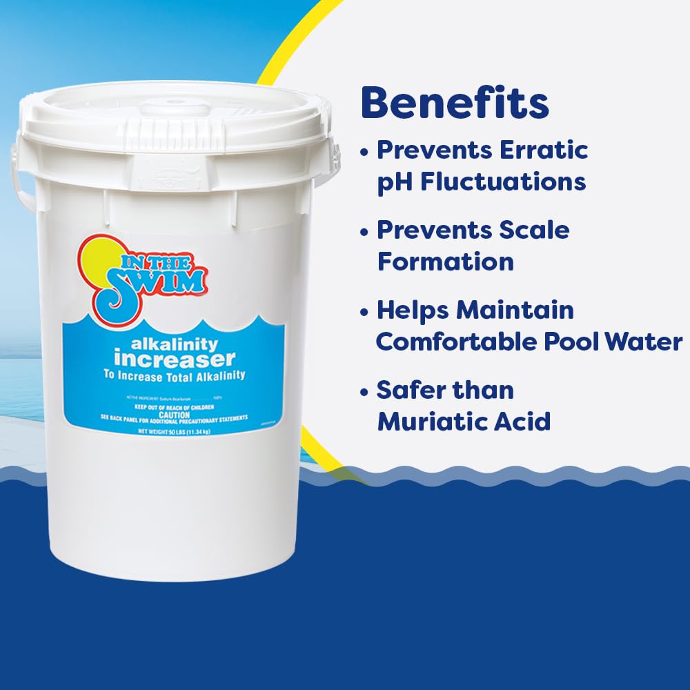 In The Swim Alkalinity Increaser for Swimming Pools - Raises Alkalinity and Balances pH Levels in Your Swimming Pool Water - 100% Sodium Bicarbonate - 50 Pounds