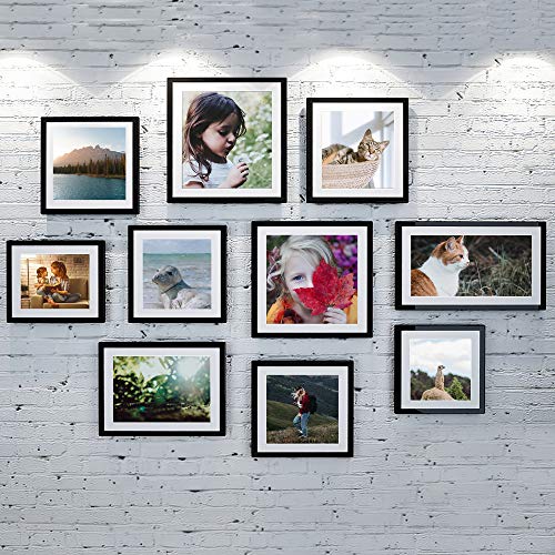 upsimples 8x12 Picture Frame Set of 5, Display Pictures 6x8 with Mat or 8x12 Without Mat, Wall Gallery Photo Frames, Black