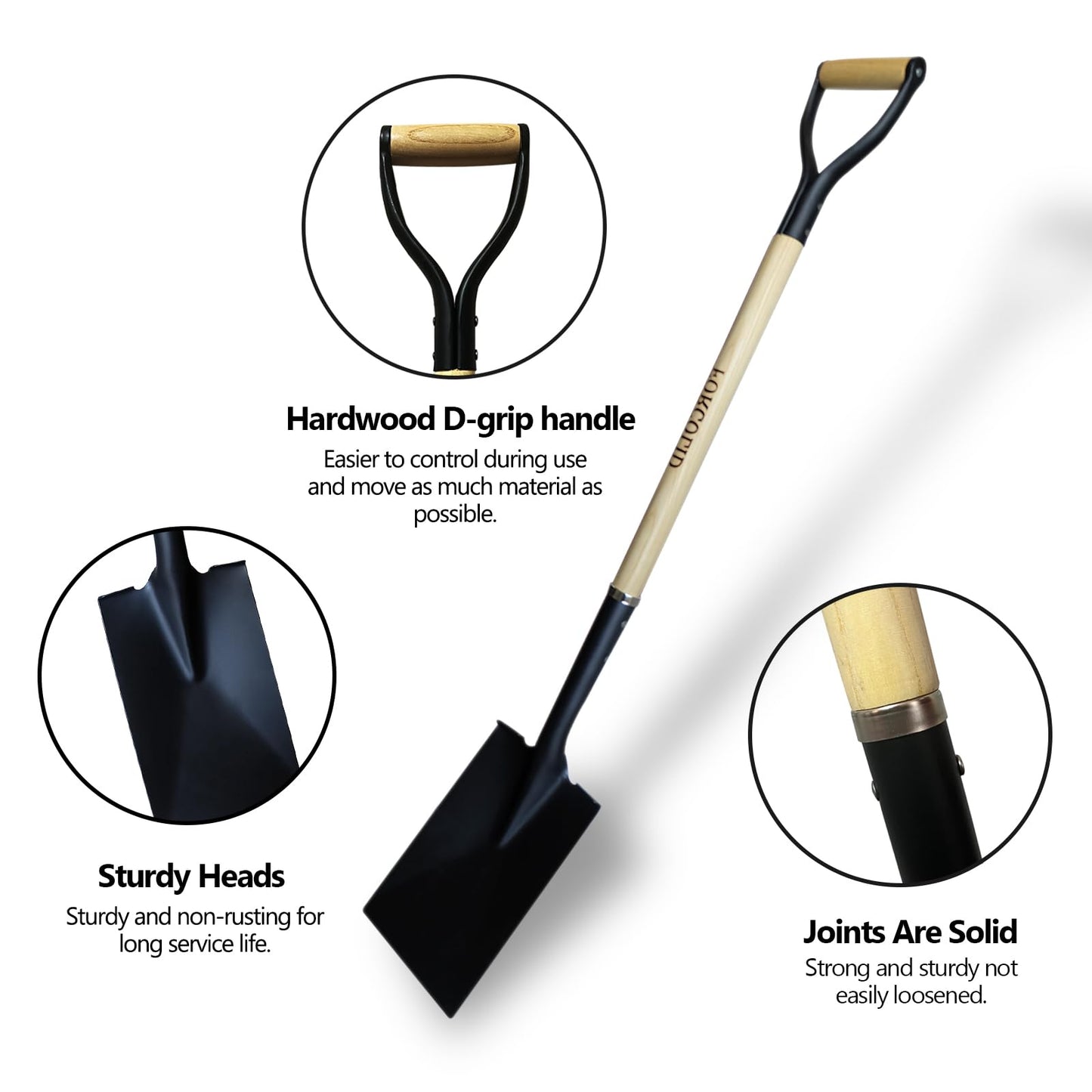 FORCOLID Spade Shovel for Digging, Edging Shovel, Lawn Edger Tool with D-Handle, Forged Steel Y-Grip, for Digging, Lawn Edging, Pruning, 45 inch Heavy Duty Weed Puller Tool