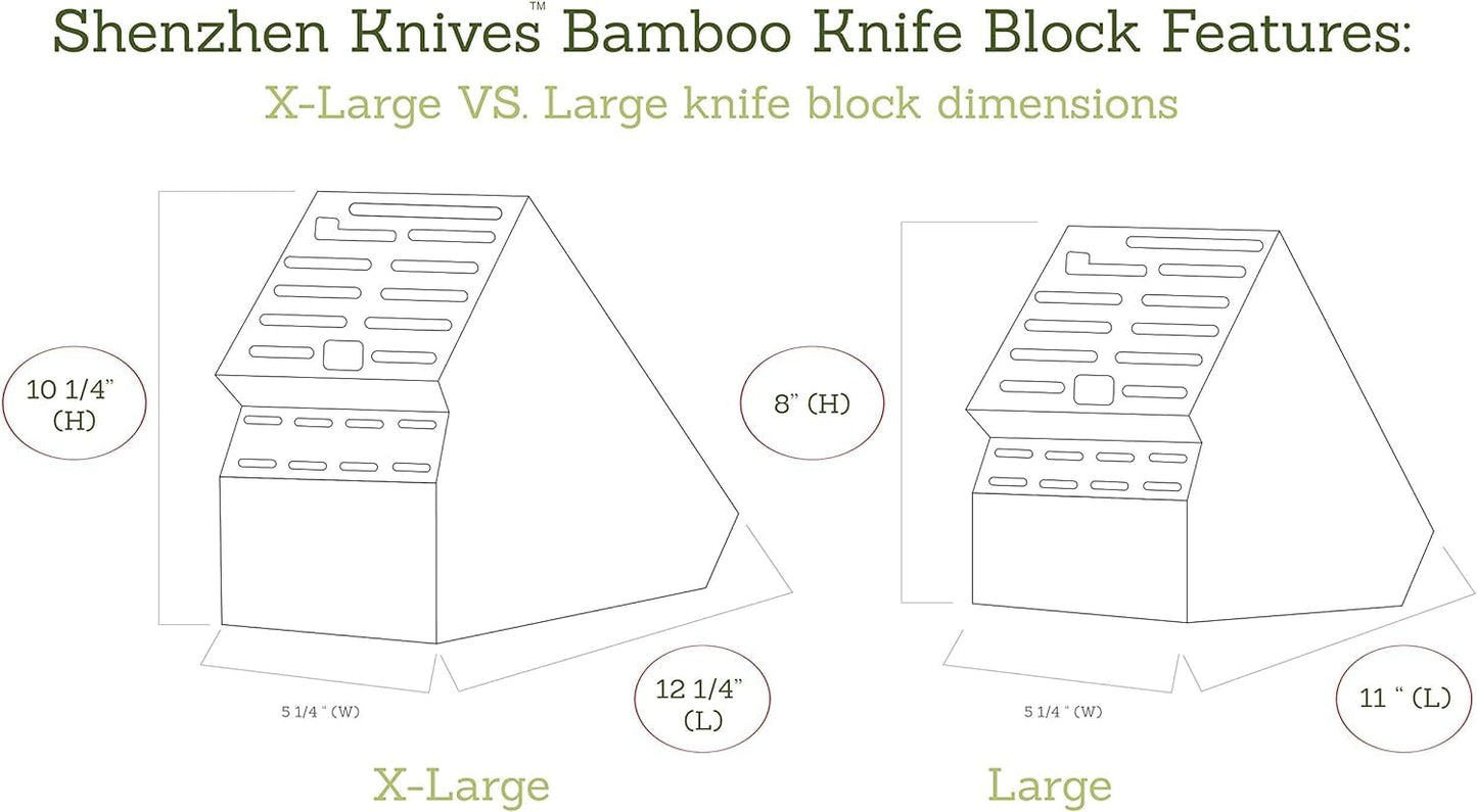 Shenzhen Knives 20 Slot Universal Knife Block: Large Bamboo Finish Wood Knife Block without Knives - Countertop Butcher Block Knife Holder and Organizer with Wide Slots for Easy Kitchen Knife Storage