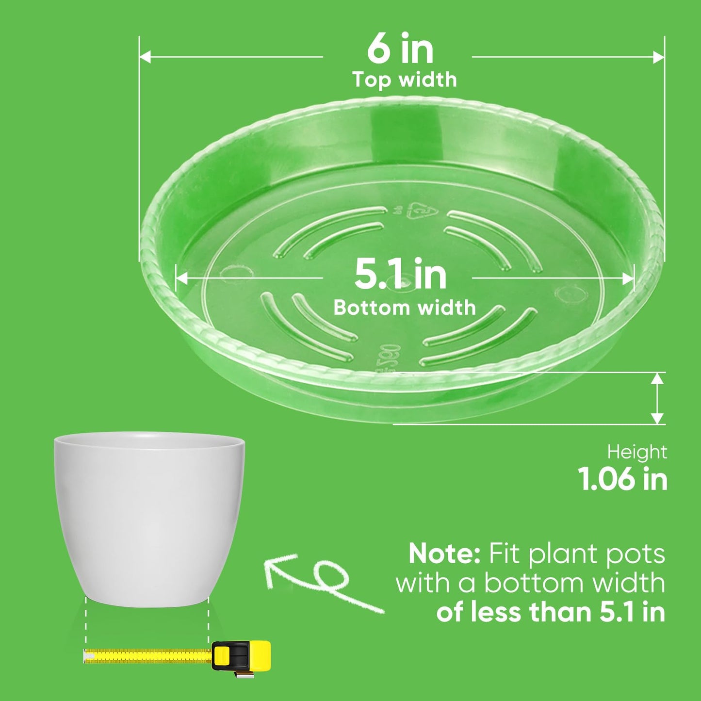 MUDEELA 6 Pack of 6 inch Plant Saucer, Durable Plastic Plant Trays for Indoors, Clear Plastic Flower Plant Pot Saucer, Made of Thicker, Stronger Plastic, with Taller Design