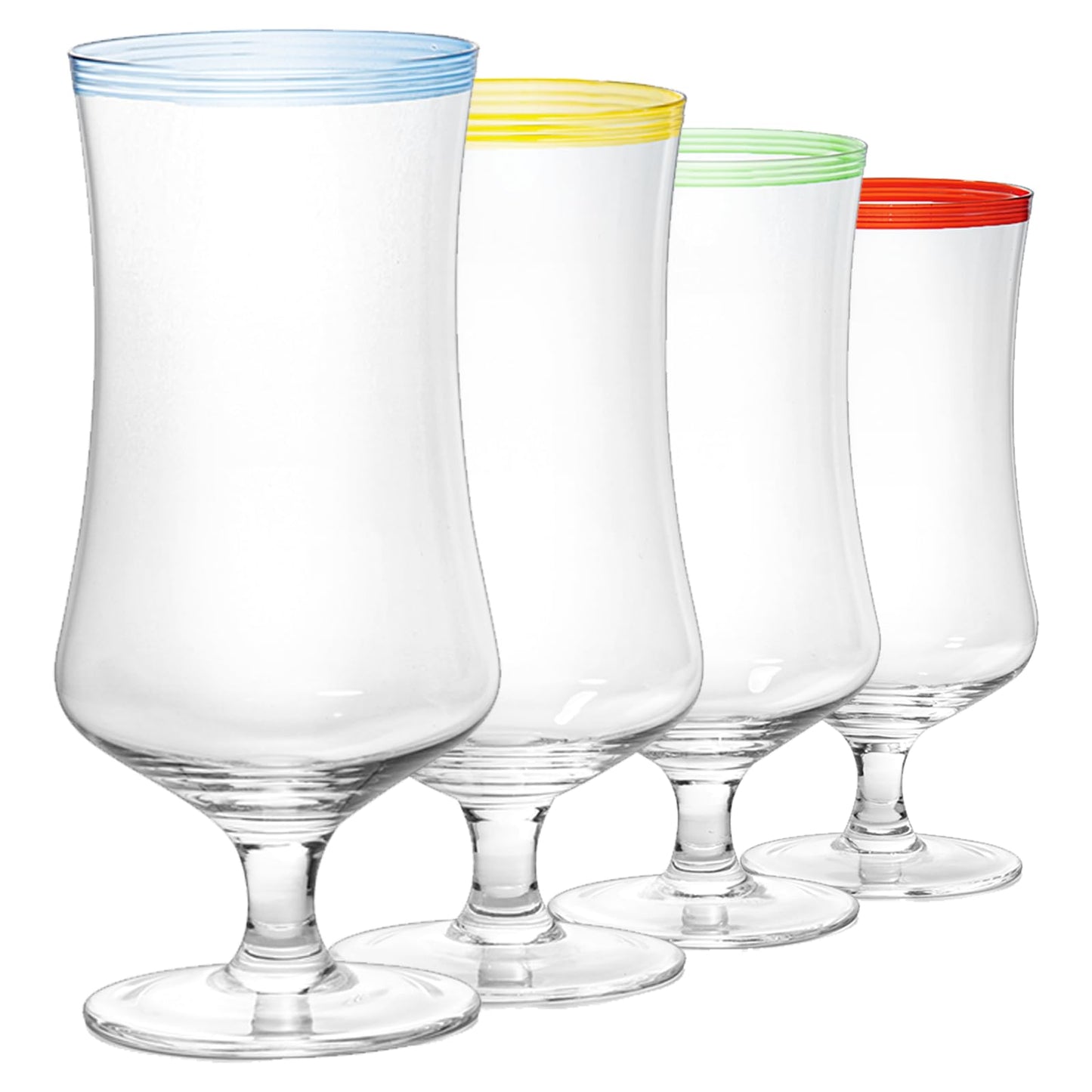 Pina Colada, Daiquiri, Frozen Cocktails & Juice Glasses, Hurricane Glassware, Large 17oz - 4 Set - Tropical Cocktail Tall Stemmed Crystal Grande Cups, Tulip Shaped for Bar Drinks, Bloody Mary, Mai Tai