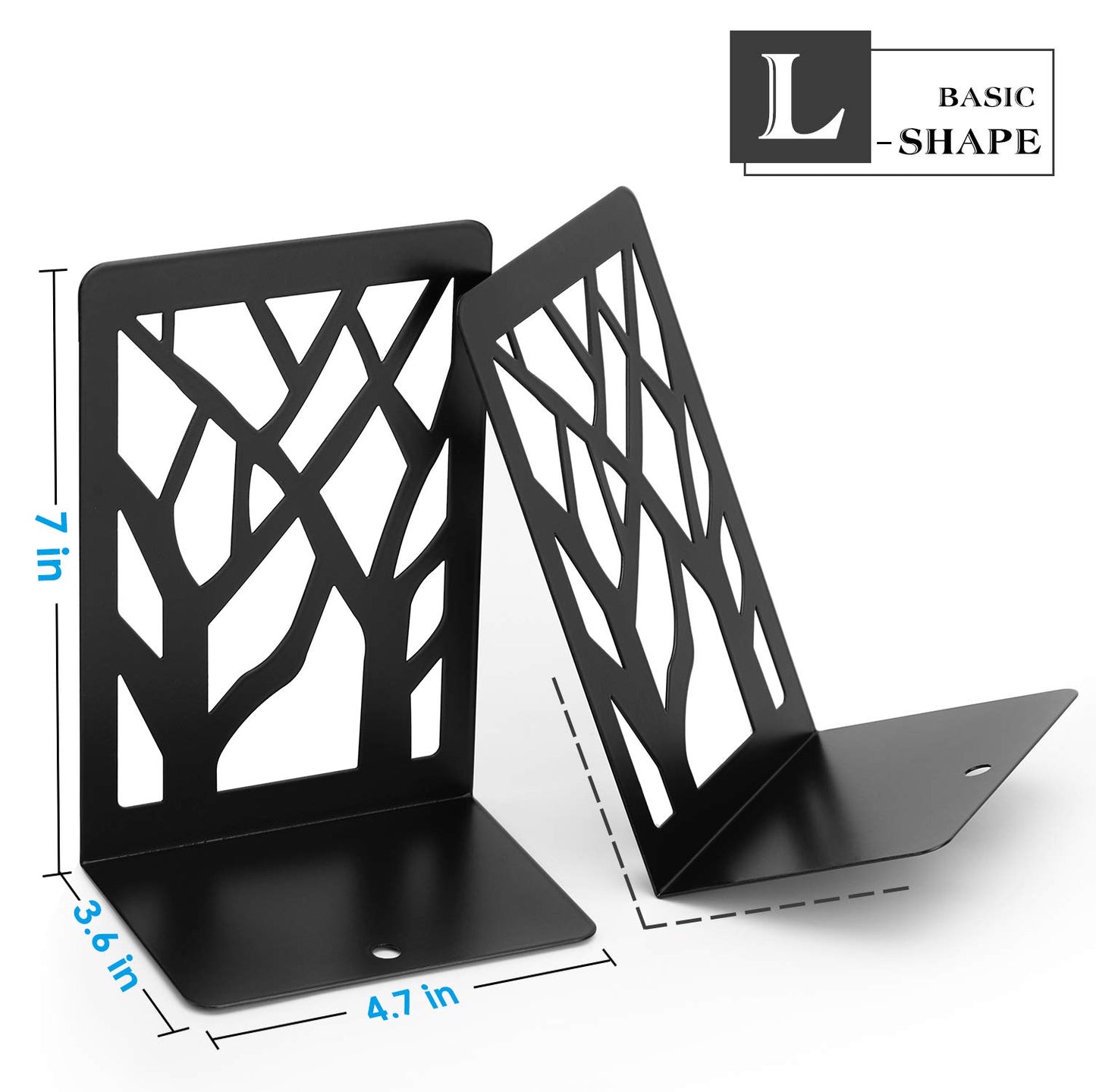 MaxGear Book Ends Tree Design Modern Bookends for Shelves, Non-Skid Bookend, Heavy Duty Metal Book Stopper for Books/DVDs, Decorative CD Holder & Video Game Organizer, 7 x 4.7 x 3.5”, Black