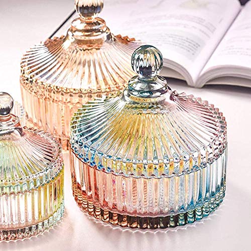 CHOOLD Luxury Colorful Tent Shaped Crystal Candy Jar with Lid,Clear Glass Apothecary Jar Wedding Candy Buffet Jar Food Jar (10oz/24oz) (Amber-L)