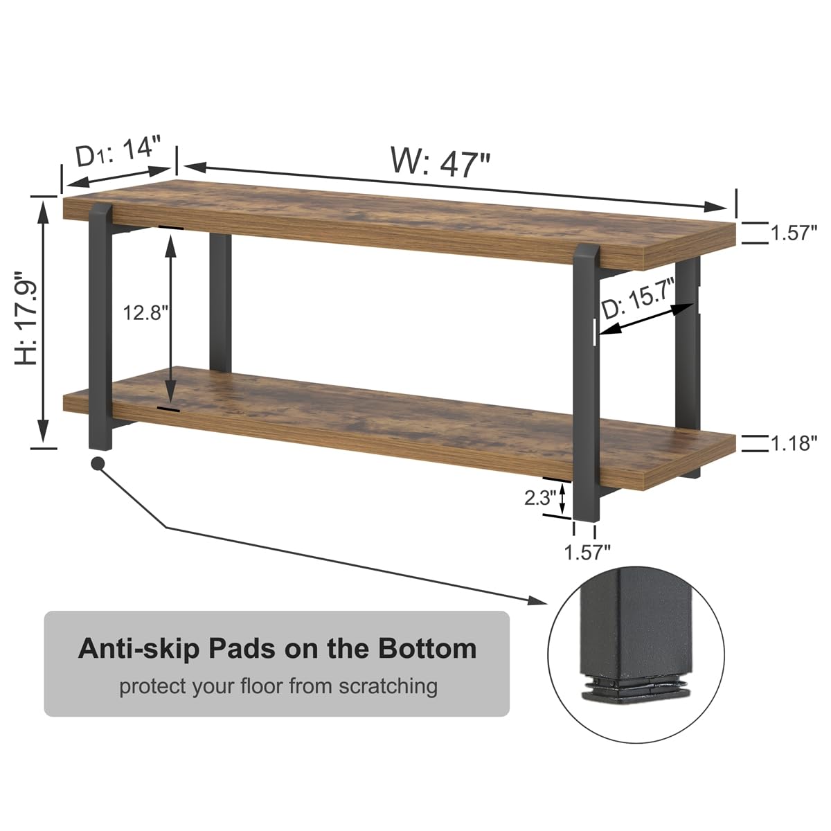 EXCEFUR Entryway Bench, Industrial Shoe Storage Bench for Living Room Bedroom, Rustic Brown