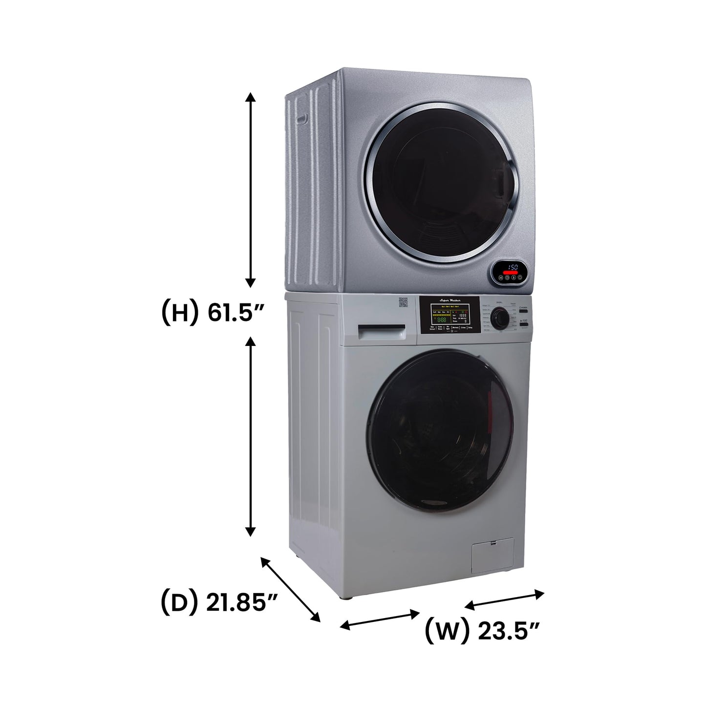 Equator Premium Stackable 15 Lbs Washer 1.62cf 110V+Vented Digi Dryer 3.5cf 110V (Silver)