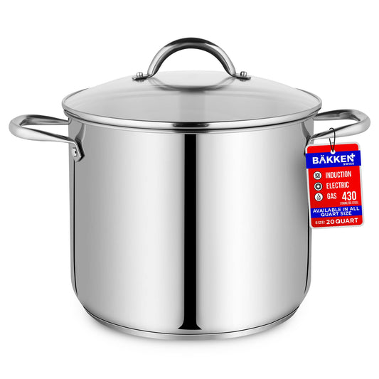 Bakken-Swiss Deluxe 20-Quart Stainless Steel Stockpot w/Tempered Glass See-Through Lid - Simmering Delicious Soups Stews & Induction Cooking - Exceptional Heat Distribution - Heavy-Duty & Food-Grade