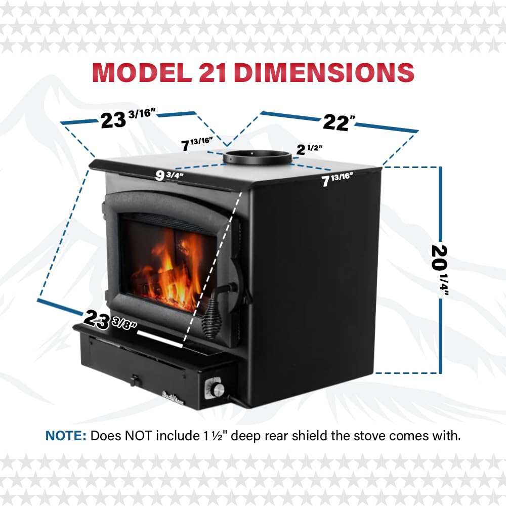 Buck Stove Fireplace Insert Model 21 | Non-Catalytic, 28,901 BTUs (Covers 1,800 Square Feet) | Wood Burning with Heat Activated Blower | Gold Door with 9" Faceplate Trim Kit