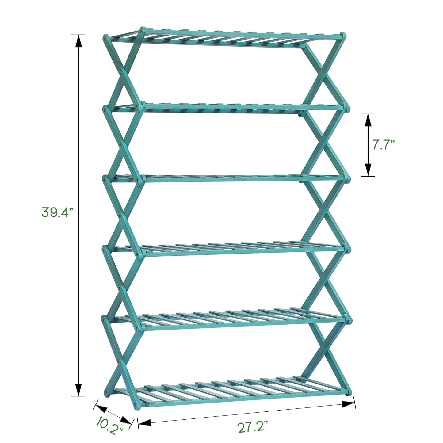 MoNiBloom Folding Shoe Rack for Entryway, Bamboo 6 Tier Stackable Installation-Free Shoe Storage Cabinet for 21-25 Pairs for Boots Heels Sandals Slippers, Green