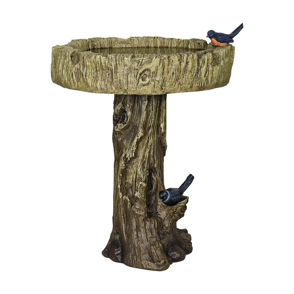 SKYFIRE 24.4” H Fibre Reinforced Concrete Outdoor Garden Bird Bath with Birds, Woodland Tree Trunk Decoration Yard Statue，Pedestal Birdbaths for Outdoors, Garden, Patio, Lawn, Backyard