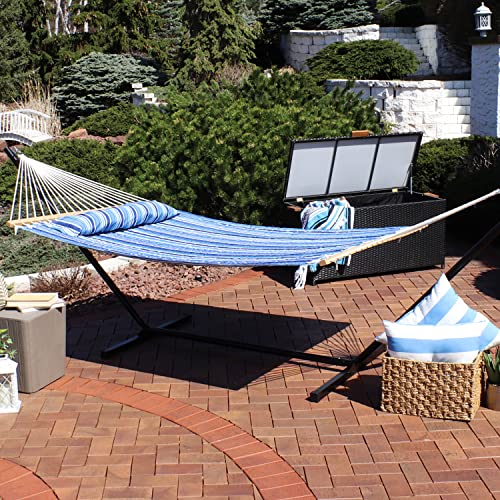 Sunnydaze Outdoor Quilted Fabric Hammock - Two-Person with Spreader Bars - Heavy-Duty 450-Pound Capacity - Catalina Beach