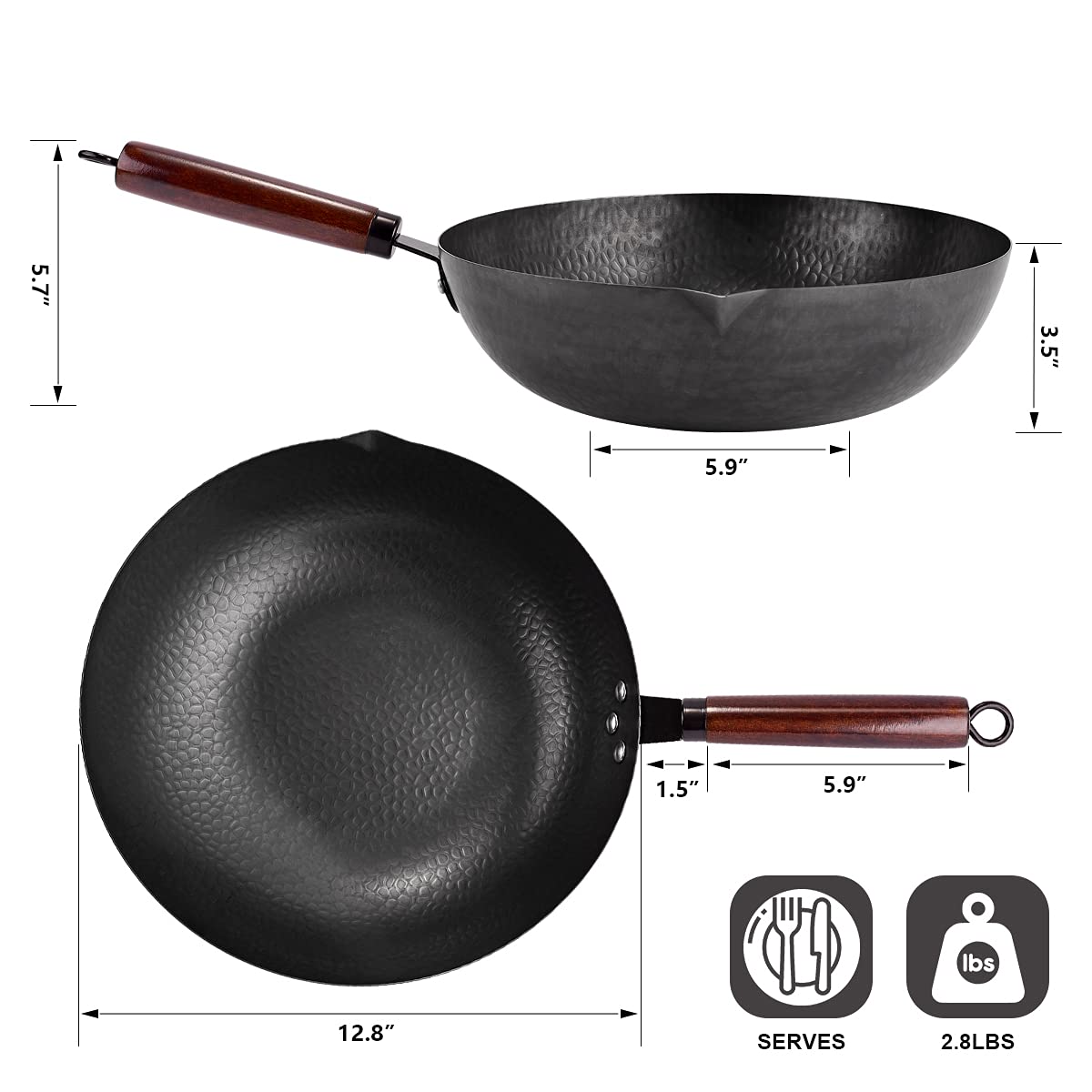 Leidawn 12.8" Carbon Steel Wok-11Pcs Woks & Stir Fry Pans Wok Pan with Lid, No Chemical Coated Chinese Wok with 10 Cookware Accessories, Flat Bottom Wok for Electric, Induction,Gas Stoves