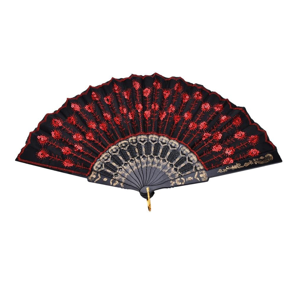 Winture 10 PCS Peacock Hand Fans, Spanish Folding Hand Fan, Flower Dancing Fans,Summer Handheld Folding Fans Party Favors for Girls Women (Embroidered Peacock Tail Pattern)