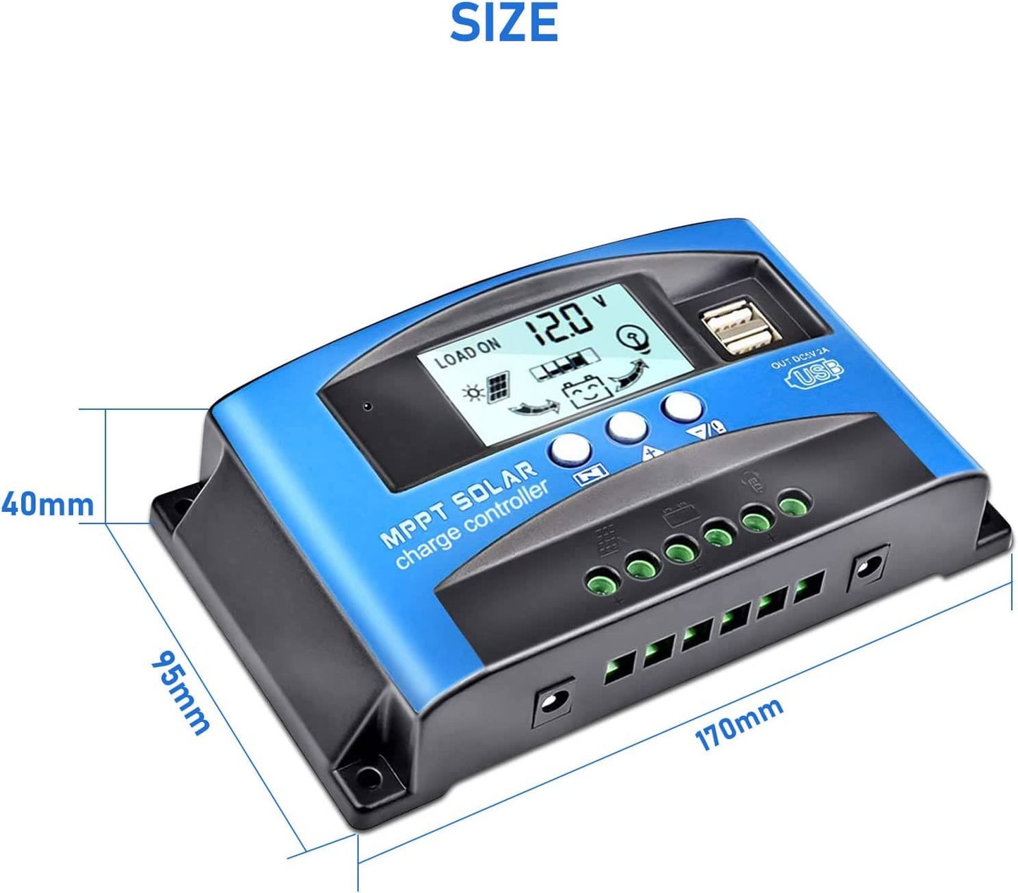 100A MPPT Solar Charge Controller 12v/24v Current Auto Focus MPPT Tracking Charge with LCD Display Dual USB Solar Regulator Charge Controller Multiple Load Control Modes