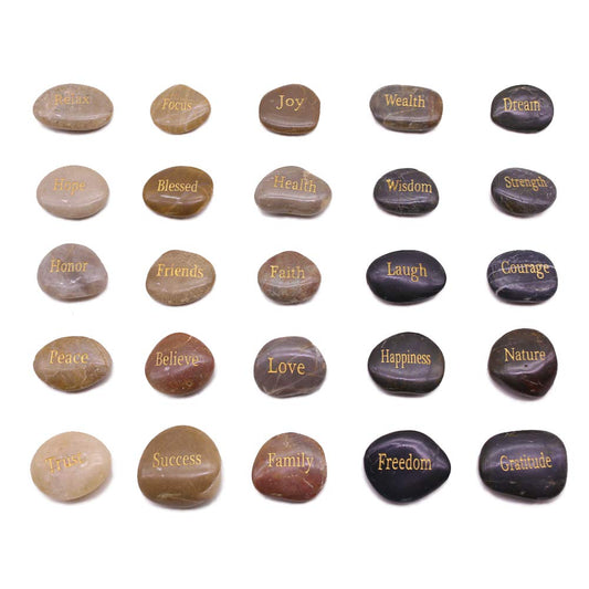 BigOtters Engraved Inspirational Stones, 25 Different Words Encouragement Stones Amulets Gift Stones for Friends and Family as Meditation Decorations Birthday or Holiday Graduation Gift