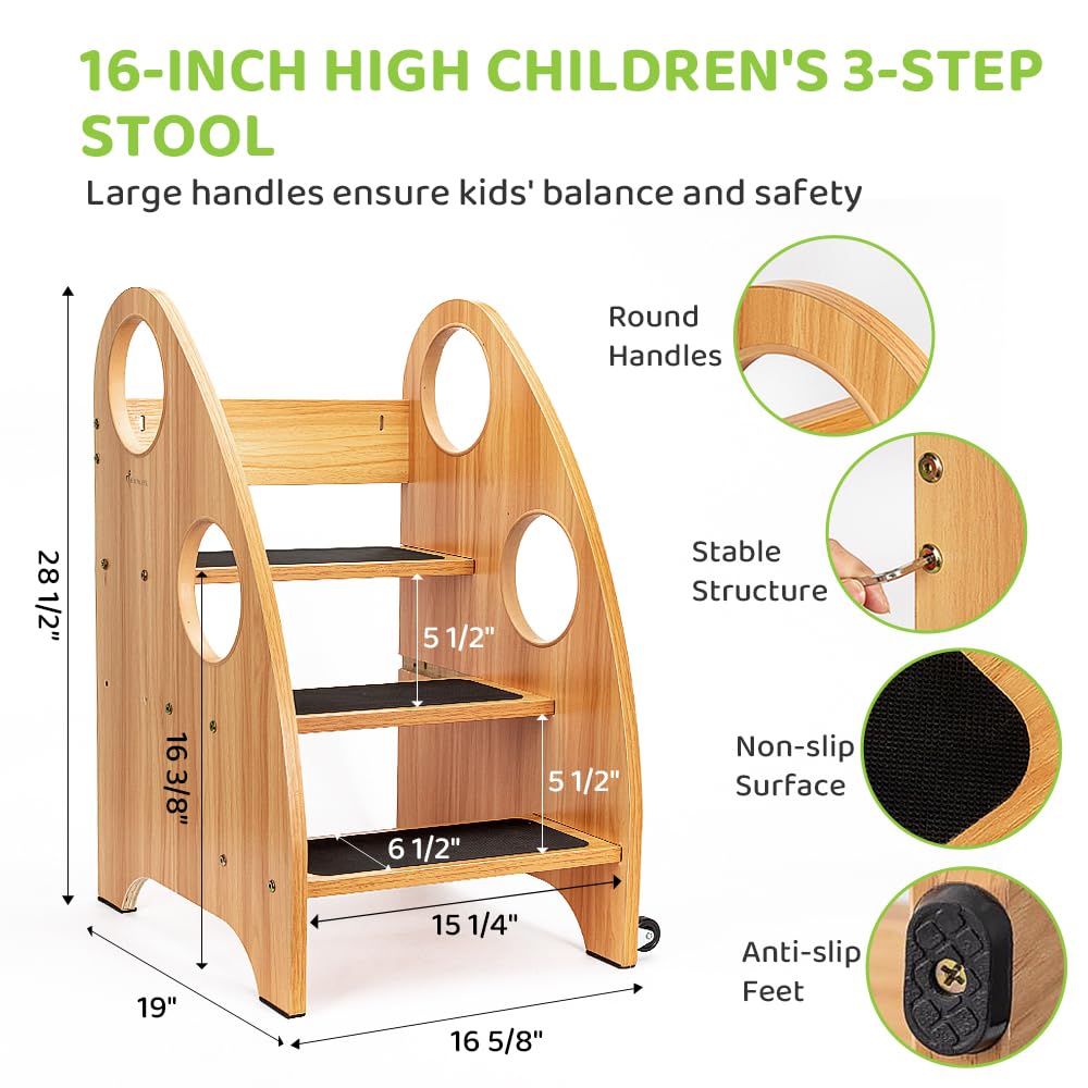 StrongTek Toddler Step Stool for Kitchen and Bathroom, Kids Step Stool for Learning, Toddler Kitchen Stool Helper, and Toddler Standing Tower - 28" High, with Wheels and Handles, 350 lbs Capacity